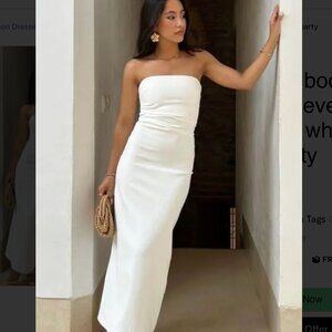 ZARA dress bodycon strapless sleeveless tailored midi white wedding party